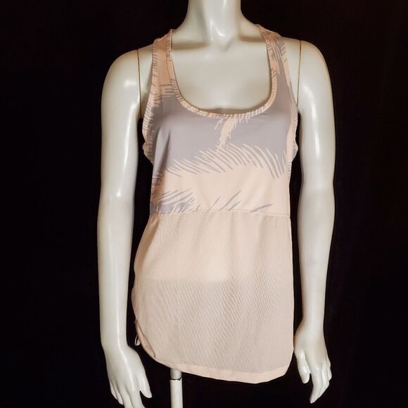 Fabletics Blush Pink & Gray Palm Print Racerback Tank Top (L) - Picture 6 of 8